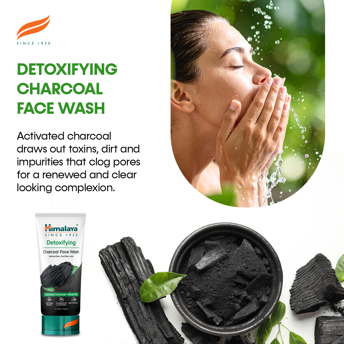 Himalaya Detoxifying Face Wash with Activated Charcoal & Green Tea - 150 ml